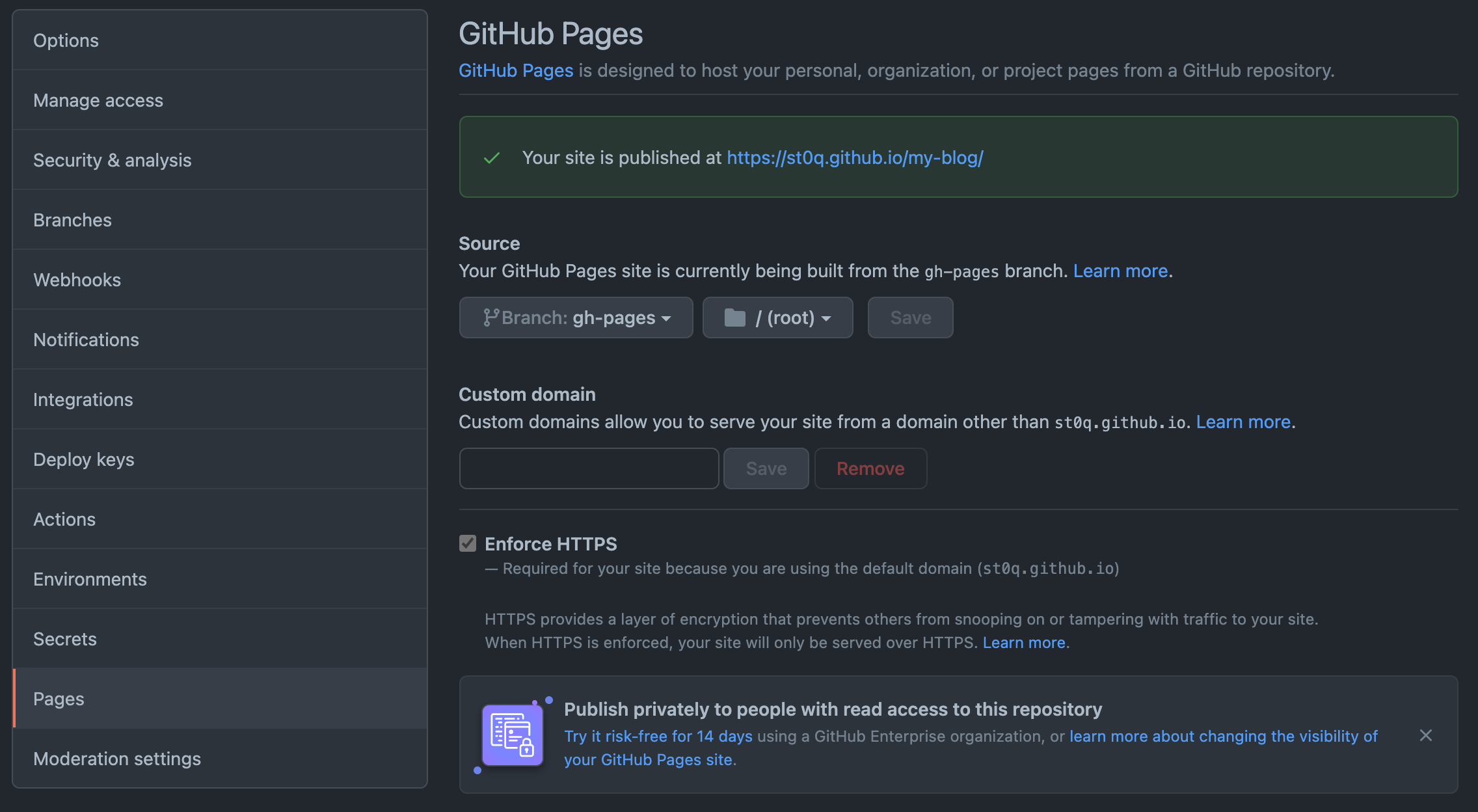 Settings &gt; GitHub Pages